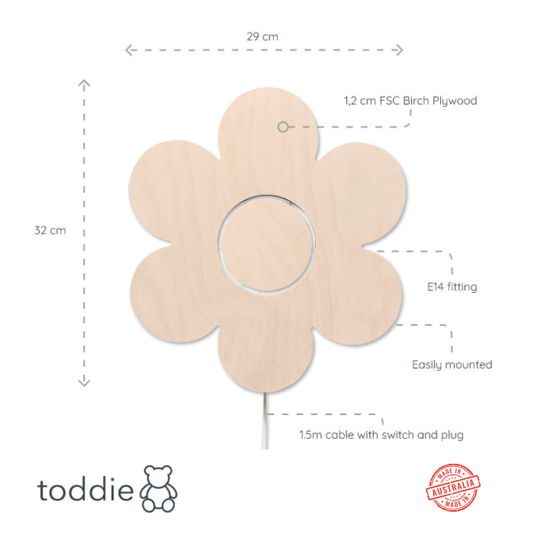 Flower - Wooden Children's Wall Lamp - Natural Timber