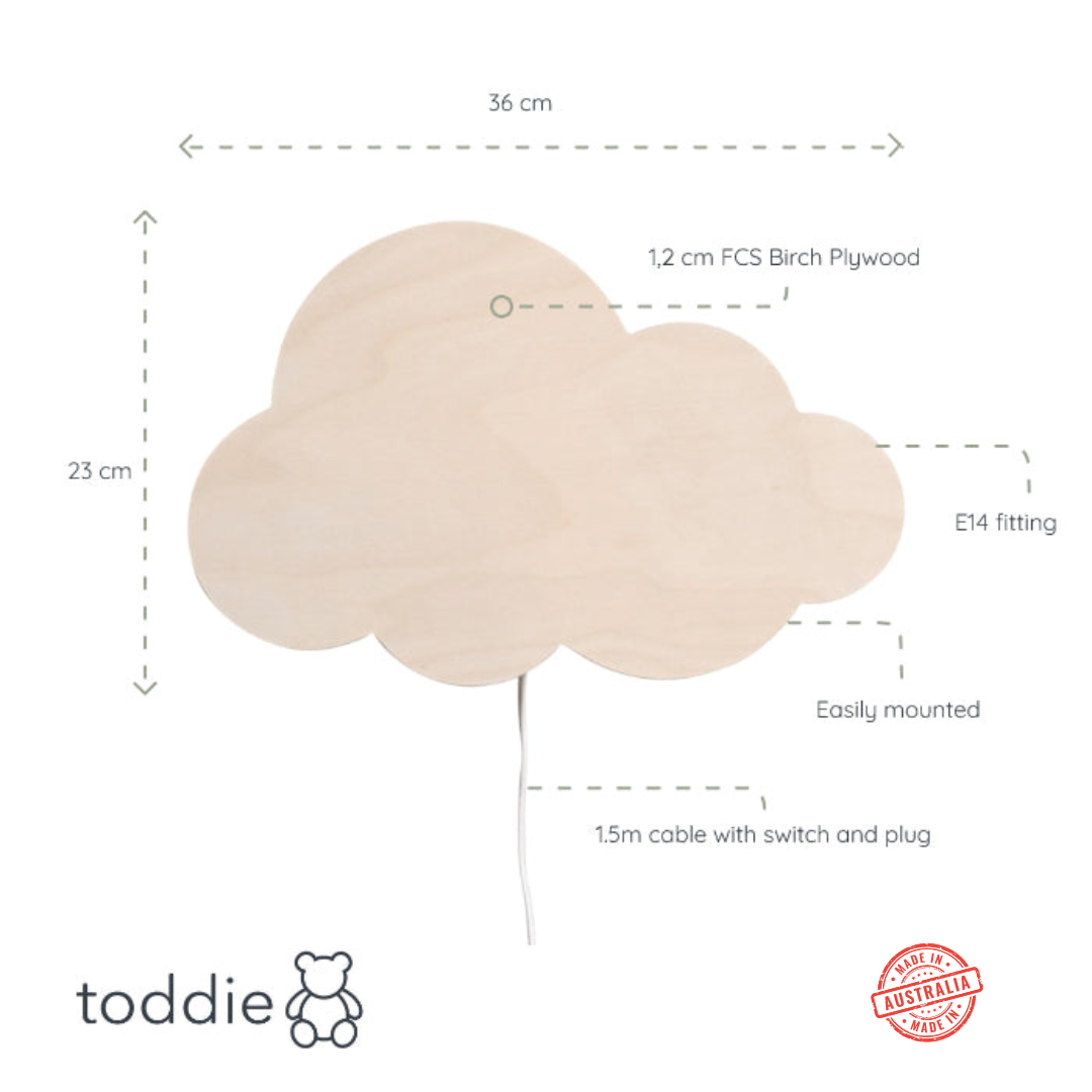 Wooden LED wall lamp children's room | Cloud - natural