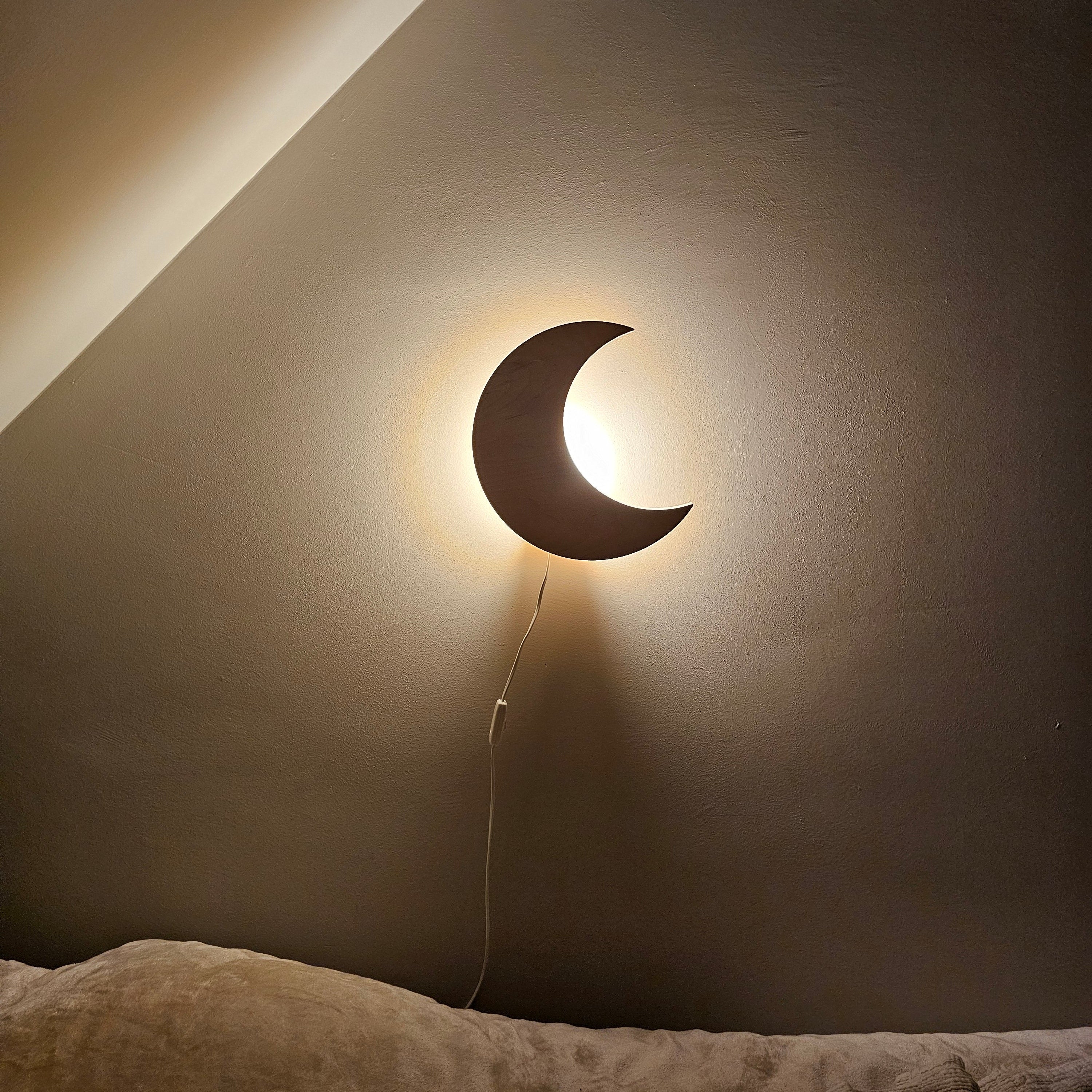 Moon - Wooden Children's Wall Lamp - Natural Timber