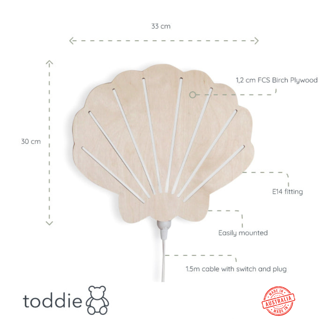 Shell - Wooden Children's Wall Lamp - Natural Timber