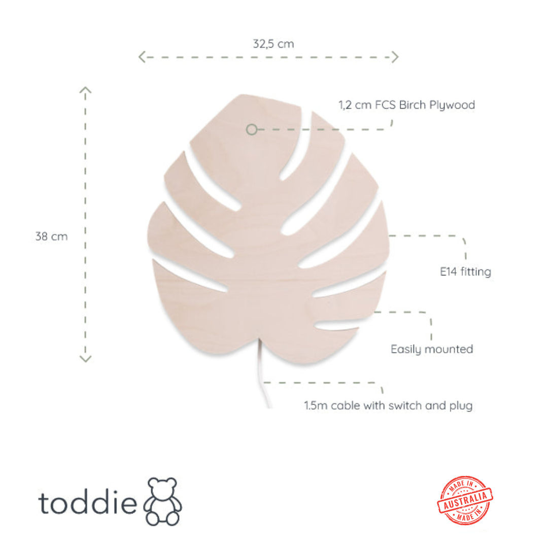 Wooden LED night light-children's room I Monstera leaf - natural