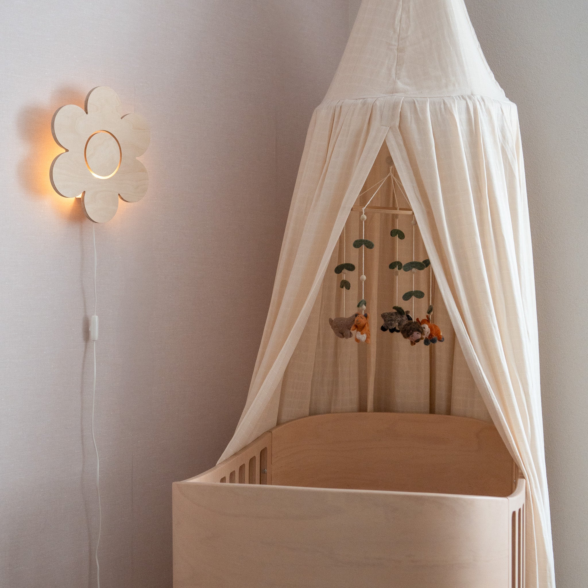 Flower - Wooden Children's Wall Lamp - Natural Timber
