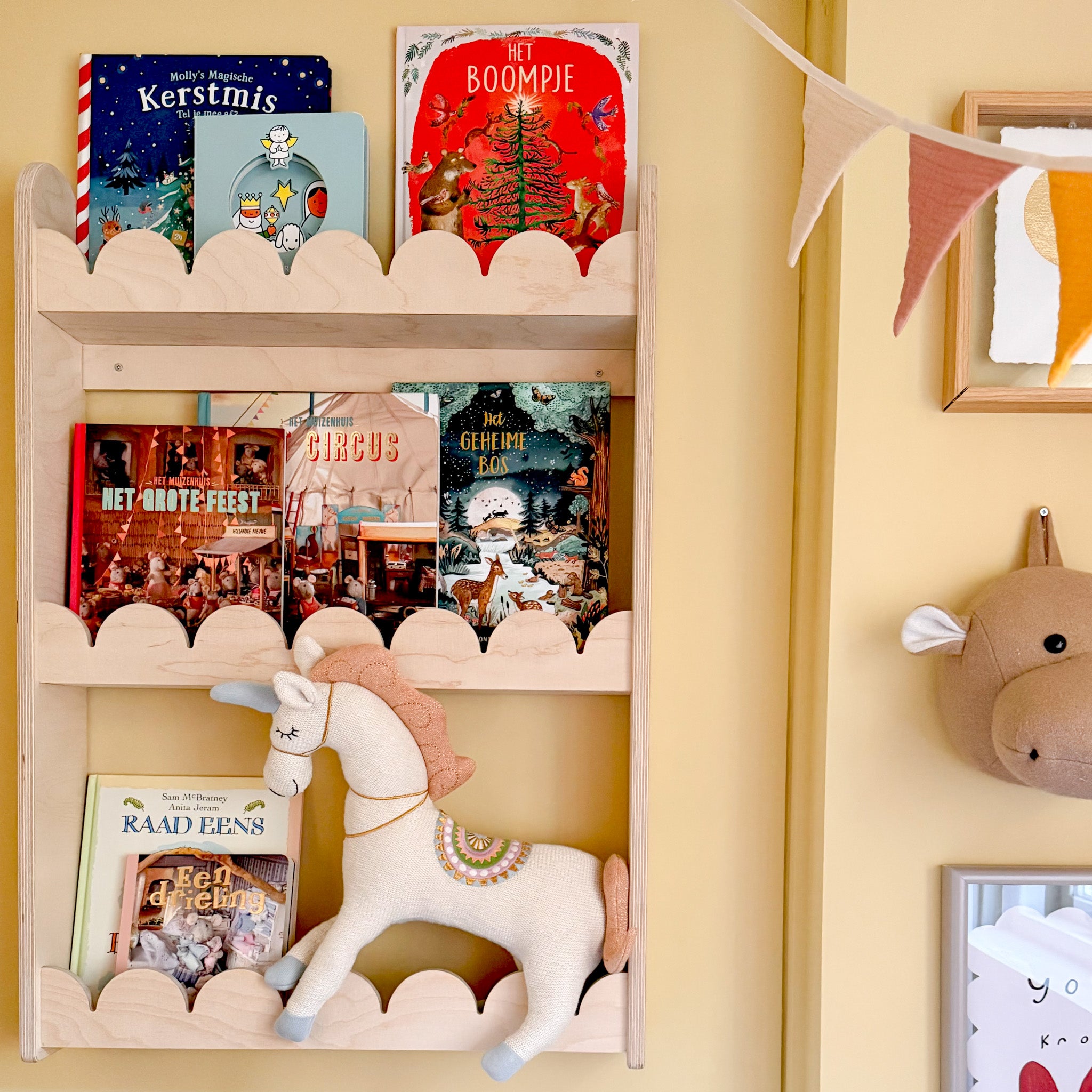 Bubble Bookshelf - 3 Tier Scalloped Shelf - Natural Timber