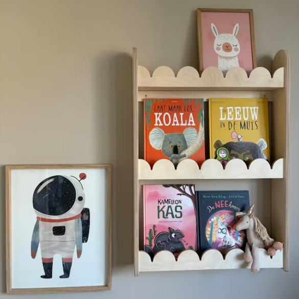 Bubble Bookshelf - 3 Tier Scalloped Shelf - Natural Timber