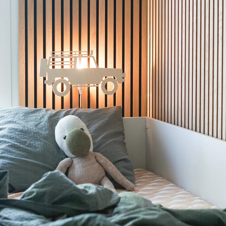 Jeep - Wooden Children's Wall Lamp- Natural Timber
