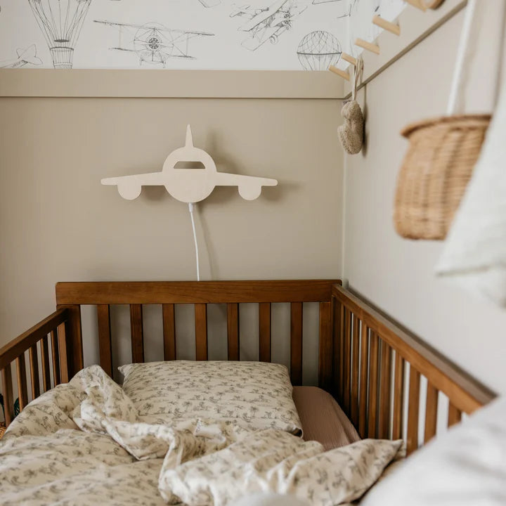 Airplane - Wooden Children's Wall Lamp- Natural Timber