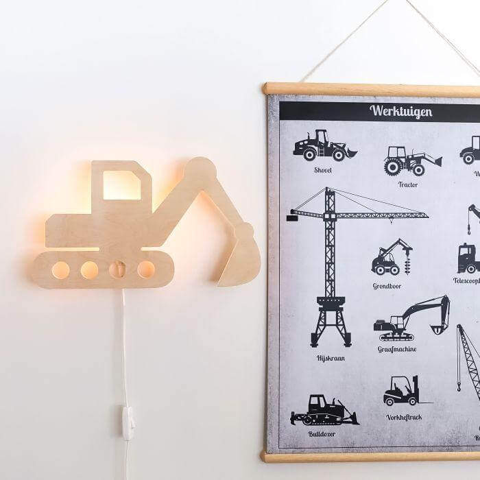 Wooden children’s room wall lamp | Excavator - toddie.com