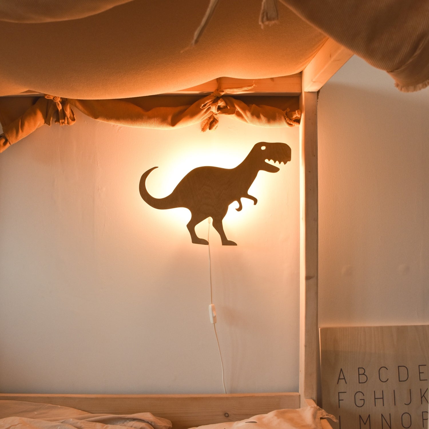 Wooden childrenās room wall lamp | Tyrannosaurus - toddie.com