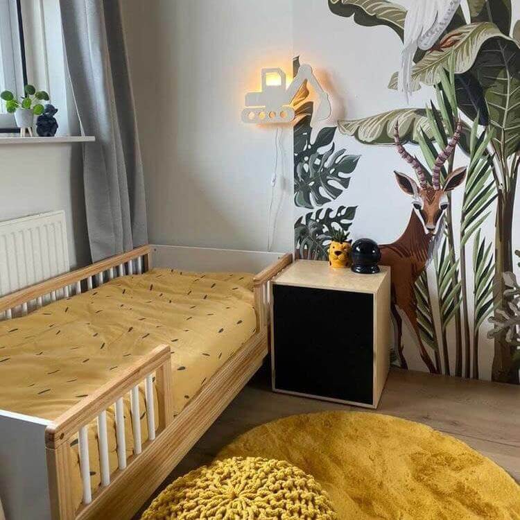 Wooden children’s room wall lamp | Excavator - toddie.com