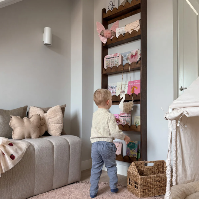 Bubble Bookshelf - 6 Tier Scalloped Shelf - Natural Timber