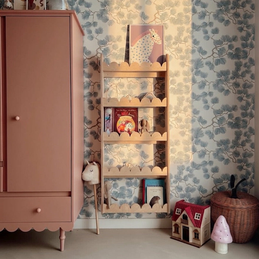 Bubble Bookshelf - 5 Tier Scalloped Shelf - Natural Timber