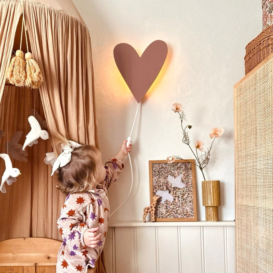 Love Heart - Wooden Children's Wall Lamp - Natural Timber