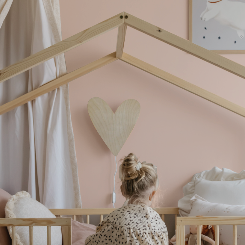 Love Heart - Wooden Children's Wall Lamp - Natural Timber