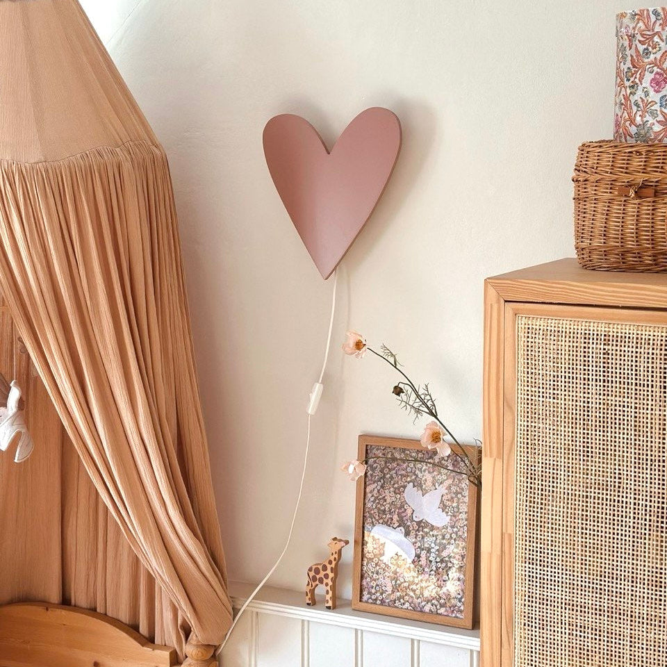 Love Heart - Wooden Children's Wall Lamp - Natural Timber