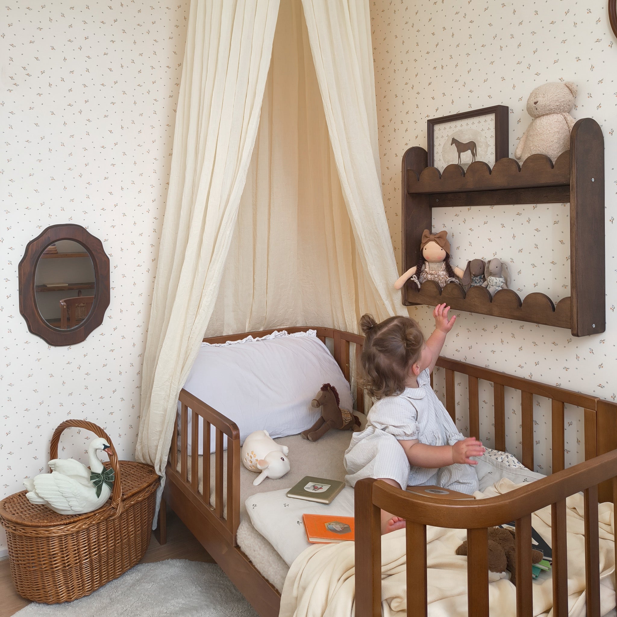 Bubble Bookshelf - 2 Tier Scalloped Shelf - Natural Timber