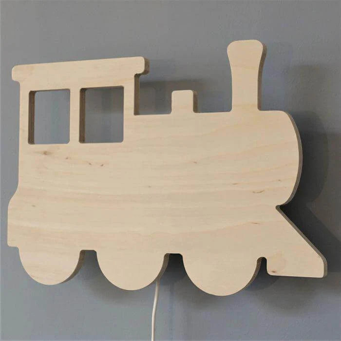 Train- Wooden Children's Wall Lamp- Natural Timber