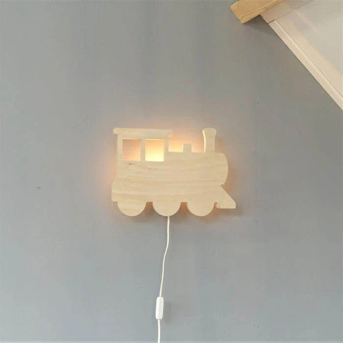 Train- Wooden Children's Wall Lamp- Natural Timber