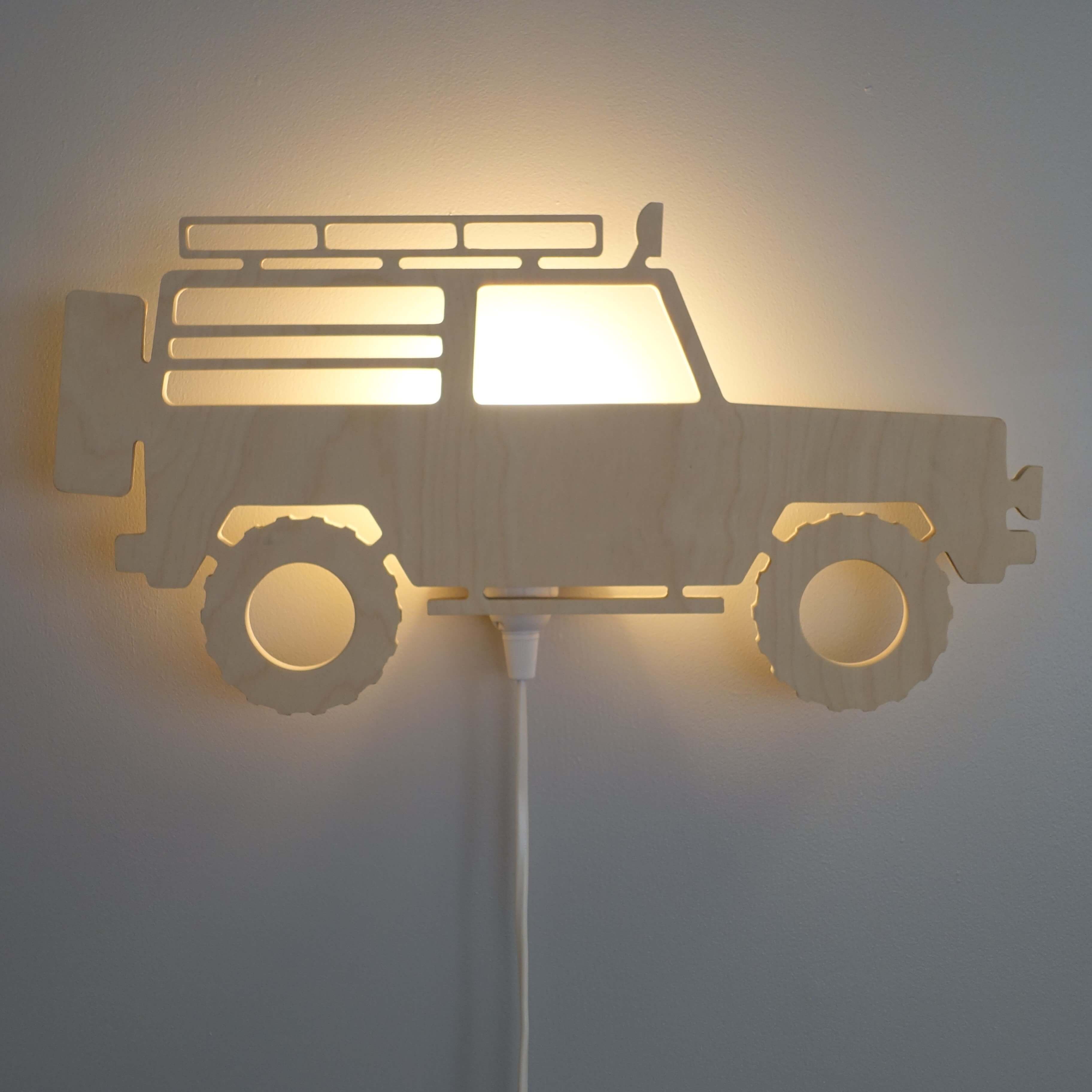 Wooden children’s room wall lamp | 4x4 Jeep - toddie.com